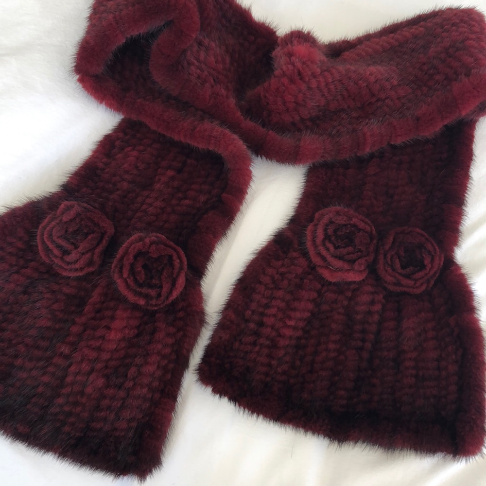 Genuine red fur dyed mink scarf